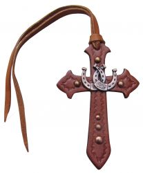 Showman Leather Tie On Cross with Horseshoe Concho